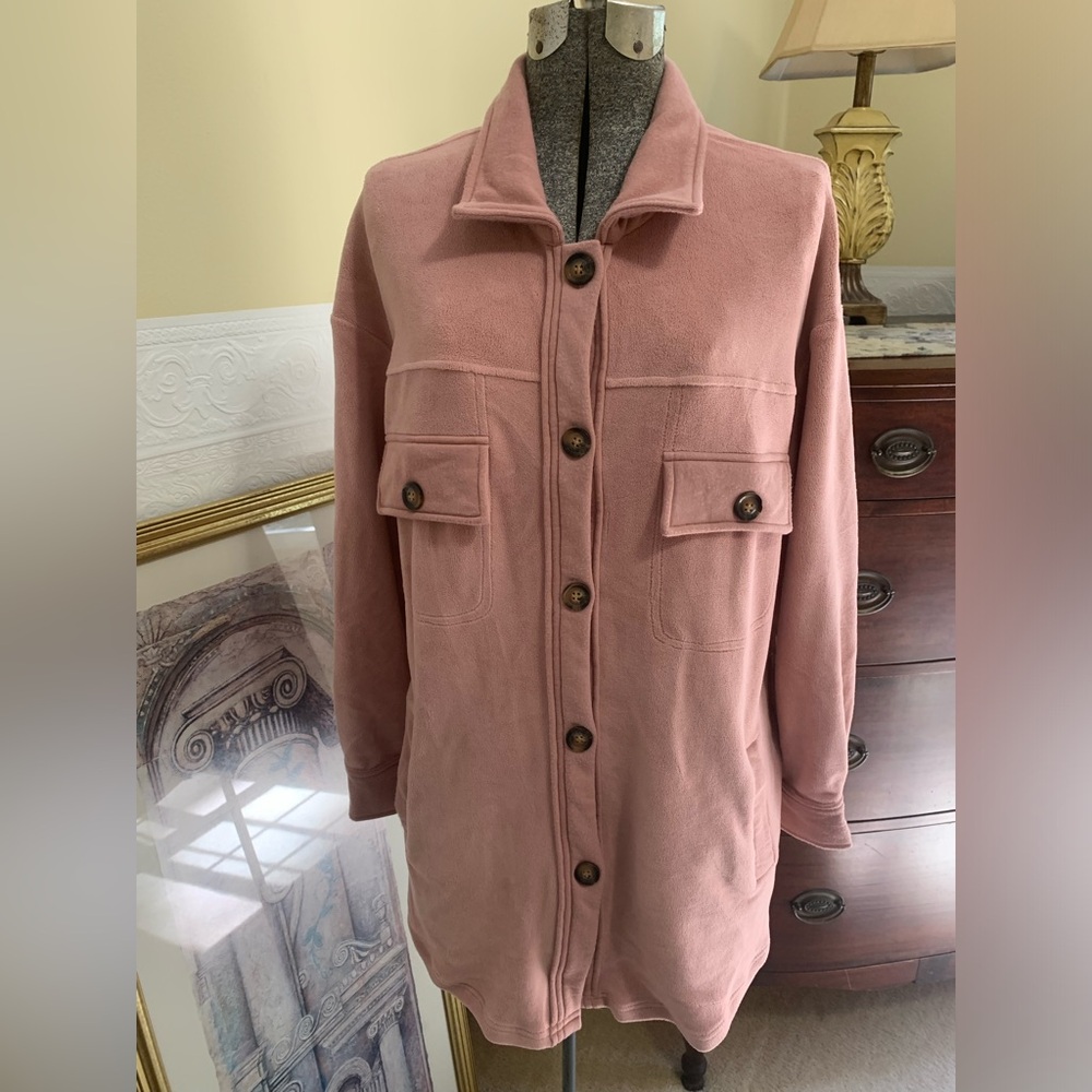 Long Sleeve Velour Oversized Button Down Sweater Size Large